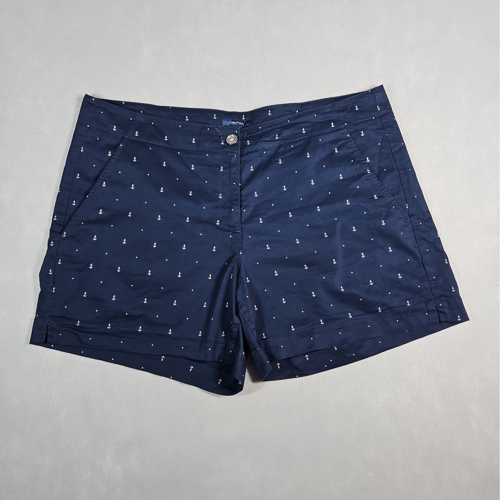 Nautica Womens Blue Anchor Print 5" Shorts Size 14